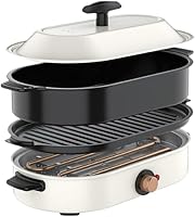 Vista 2 de Olla eléctrica multifuncional, olla de cocina antiadherente 3 en 1 con funciones de vaporización, freír y hervir, sartén extraíble para uso