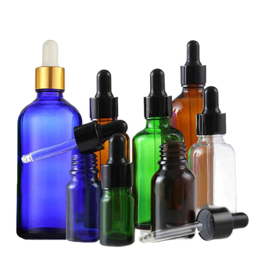Leere Glasflaschen für ätherische Öle, für Öle, Aufbewahrungsbehälter, Kosmetik, Reiseverpackung, Reagenzmittel, Aromatherapie, Flüssigkeitspipette, nachfüllbar, Reisefläschchen (grün-schwarze