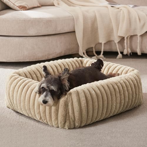 Image of FURTIME Dog Bed for Small Dogs, Washable Orthopedic Dog Bed with Removable Cover, Rectangle Soft Calming Sleeping Puppy Bed Durable Pet Cuddler with Anti-Slip Bottom, Beige, S (20 inchx19 inchx6 inch)