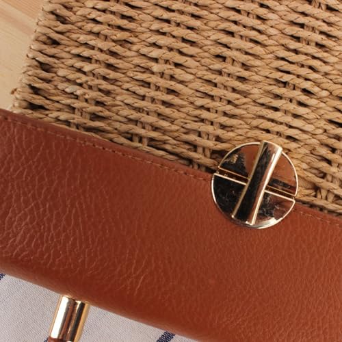 Hand woven rattan bag, summer leather flip beach bag, women's straw woven handbag (camel,One size) by MEOKIM - Used condition - Image 6
