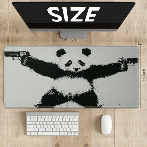 Playmats for Magic: The Gathering MTG Card Game Mat Plus 50 Pcs Card Sleeves, 24 x 14 inch TCG Mat with Stitched Edge for Commander Deck Duskmourn Board Game, Panda with Guns by SROJDHFJB - Used condition - Image 2