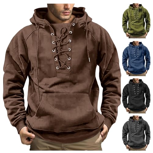 Wankang Military Tactical Hoodies for Men Retro Distressed Hoodie Quarter Lace Up Hooded Pullover Drawstring Thick Sweatshirt3