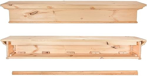 Miniatura 2 de Barton Mantel flotante de madera rectangular de madera de 60 pulgadas, estante de pared rústico de madera, perfecto para decoración y chimeneas