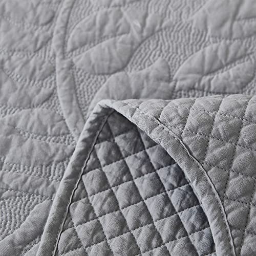 MarCielo 3-Piece 100% Cotton Oversized Bedspread Lightweight Quilt Coverlet Embroidery Farmhouse Bedding Set T0 (Light Grey, Oversized King (118"x106"))