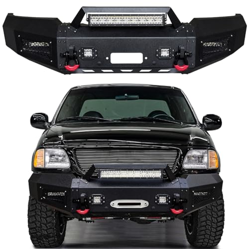 VISIDA Compatible with 1997-1998-1999-2000-2001-2002-2003 F150 Front Bumper Textured Black Steel with Light and D-ring