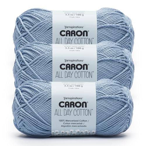 Image of Caron All Day Cotton - 3 Pack of 173 Yards /3.52 oz Eyes Blue 100% Mercerized Cotton Yarn