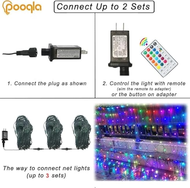RGB Christmas Net Lights, Color Changing Outdoor LED Mesh Lights, 14.8x4.9 ft 240 LED Christmas Outdoor Net Light, Connectable Plug in Waterproof Tree Light Bushes Halloween Decor