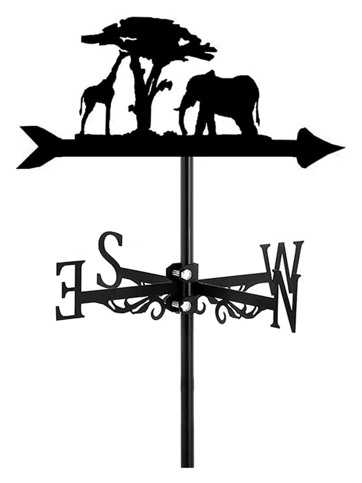 TAXXII Weather Vane Wild Animals Garden Mount Yard Decoration,Metal Weathervane Outdoor Stainless Steel Anti-Aging Direction Indicator for Farm Gazebo Decorations(Black,Giraffe+Elephant)