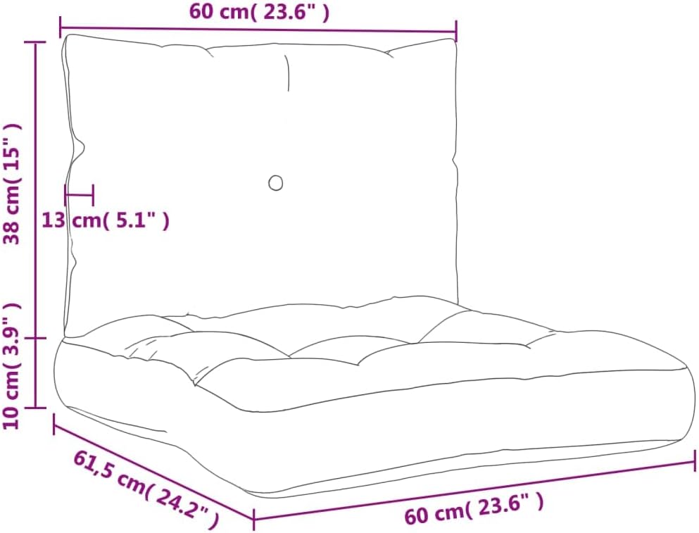 vidaXL Pallet Cushions 2 pcs - Gray Fabric - Indoor/Outdoor Use - 24.2" x 23.6" x 3.9" Seat & 23.6" x 15" x 5.1" Back Cushion - Water- - Hollow Fiber Filling