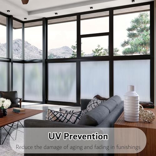 Image of WOO Home Frosted Glass Window Film & Stickers (18 X 48 Inchs) Privacy Window Cover for Home & Office - Easy Apply, UV Protection, Removable Decorative Film (Fluted Film 1.5 X 4 SQFT)