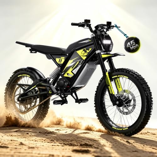 5000W Mid Motor Electric Dirt Bike, Max 45MPH & 280N·m High Torque Off-Road E-Motorcycle, 60V 22.5Ah, 17" Tires Dual Suspension, 45° Climbing All Terrain Dirt Bike for Adults&Teens