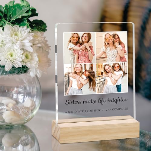 Image of Giftplease Customized Photo Frame with Text & Wooden Stand | Personalised Printed Photo Frame Gift for Sister | Birthday, Tabletop D cor | Customized Photo Gift (6x8 Inches) SIS 06