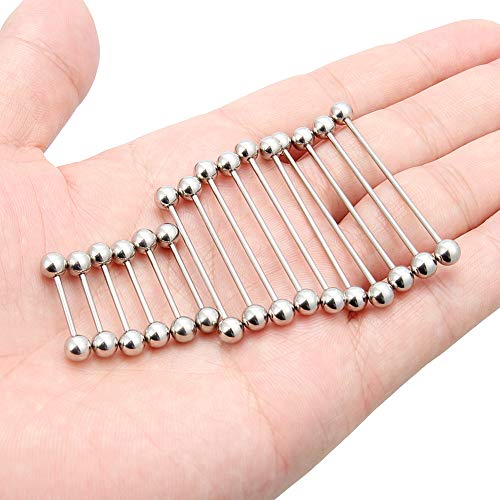 Ftovosyo 16PCS Mix Sizes Industrial Barbell Cartilage Earring Tongue Helix Nipple Barbell Surgical Steel Body Piercing Jewelry Retainer for Women Men Straight Bar Length 12-40mm3