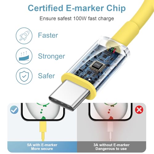 Image of USB to USB C Cable for iPhone 17 16 Type C Carplay 2Pack 10FT Cable Yellow