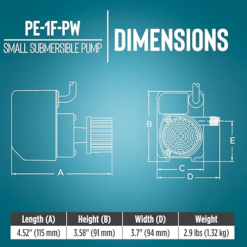 Image of Little Giant PE-1F-PW 115 Volt, 1 /125 HP, 170 GPH Submersible Direct Drive Fountain Pump with 15-Ft. Cord, Black, 566608