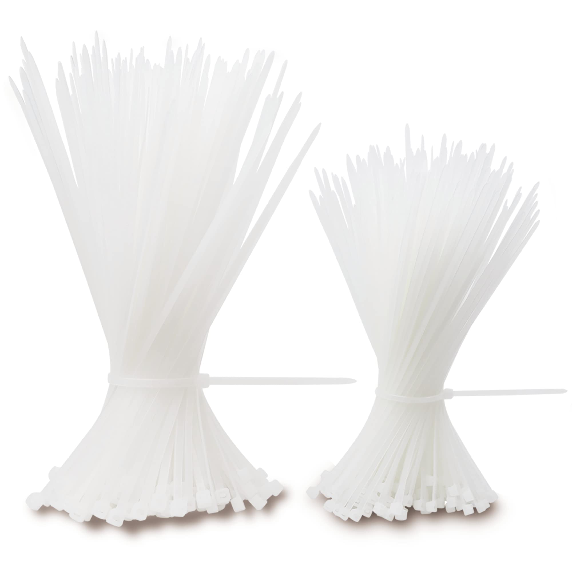 ECRAB Clear Zip Ties Assorted Sizes 6 + 8 Inch 500 Pack, White Zip Cable Ties Indoor and Outdoor Nylon Self-Locking Wire Ties