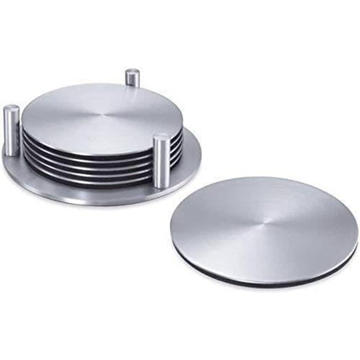 KKAKU Stainless Steel Round Coaster Set with Stand -Matt Finish- Coasters for Tea Cups,Coffee Mugs,Glasses - Coasters for Dinning Table, Bar and Decor (Set of 6 Pieces)-image-25
