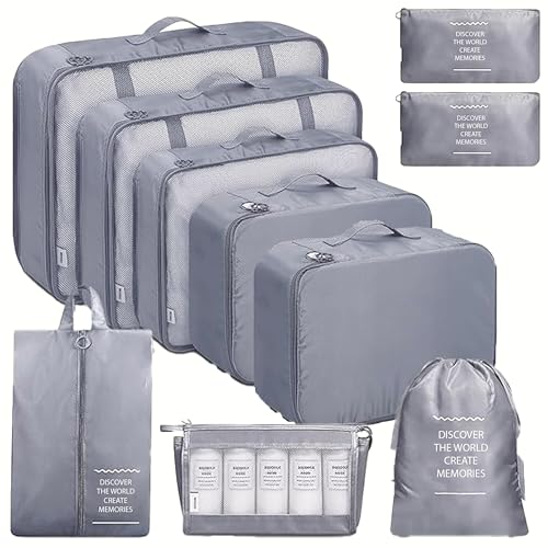 POPCUBE 10 Pcs Travel Organizer Pouch Packing Cubes for Clothes Space Savers Bags Cosmetics/Underwear/Socks/Shoes Toiletry Bag Laundry Organiser (Grey) POPCUBE 10 Pcs Travel Organizer Pouch Packing Cubes for Clothes Space Savers Bags Cosmetics/Underwear/Socks/Shoes Toiletry Bag Laundry Organiser (Grey)