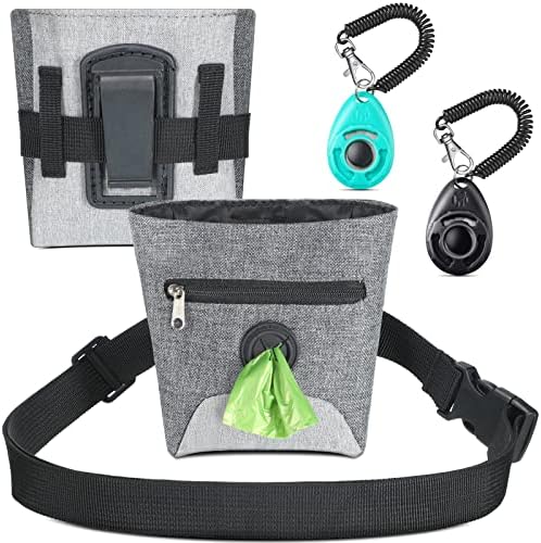 4 Pcs Dog Treat Training Pouch Magnetic Closure Dog Treat Bag Training Clicker with Wrist Strap Adjustable Leash Pet Training Bag Puppy Clicker Training Kit for Dog Training Doggie Puppy Snack Reward