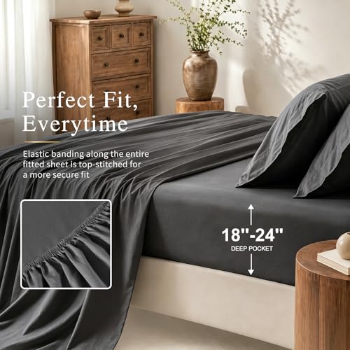 Image of MEISHANG 1000TC Egyptian Cotton Sheets King, 16 inch Deep Pocket | 1000TC Egyptian Cotton Sheets, Sateen Weave, Ultra Soft & Breathable, OEKO-TEX Certified