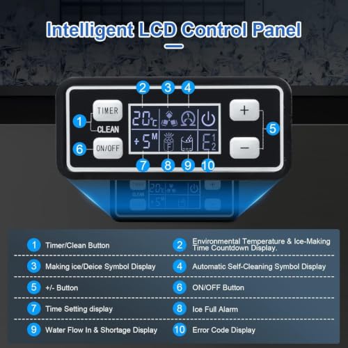 Image of Kismile Commercial Ice Maker 100lbs /Day with 33lbs Storage | Digital display, freestanding design, ideal for commercial or home use. Rapid ice production and self-cleaning function