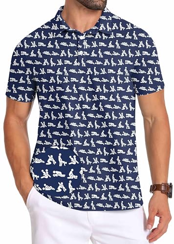 Funny Golf Shirts for Men Short Sleeve Funny Print Quick-Dry Polo Shirt Hawaiian Beach Summer 4th of July Golf Shirt