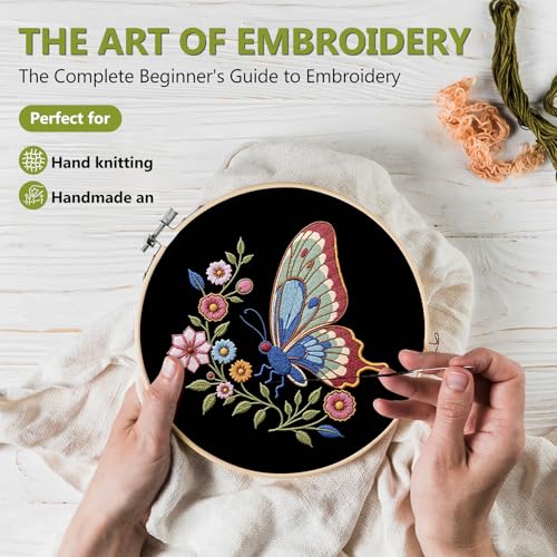 Image of Santune Embroidery Kit Needlepoint Cross Stitch Kits for Beginners Adult Needle Point Sets with Butterfly Embroidery Patterns, Includes Step-By-Step Instructions and Accessories