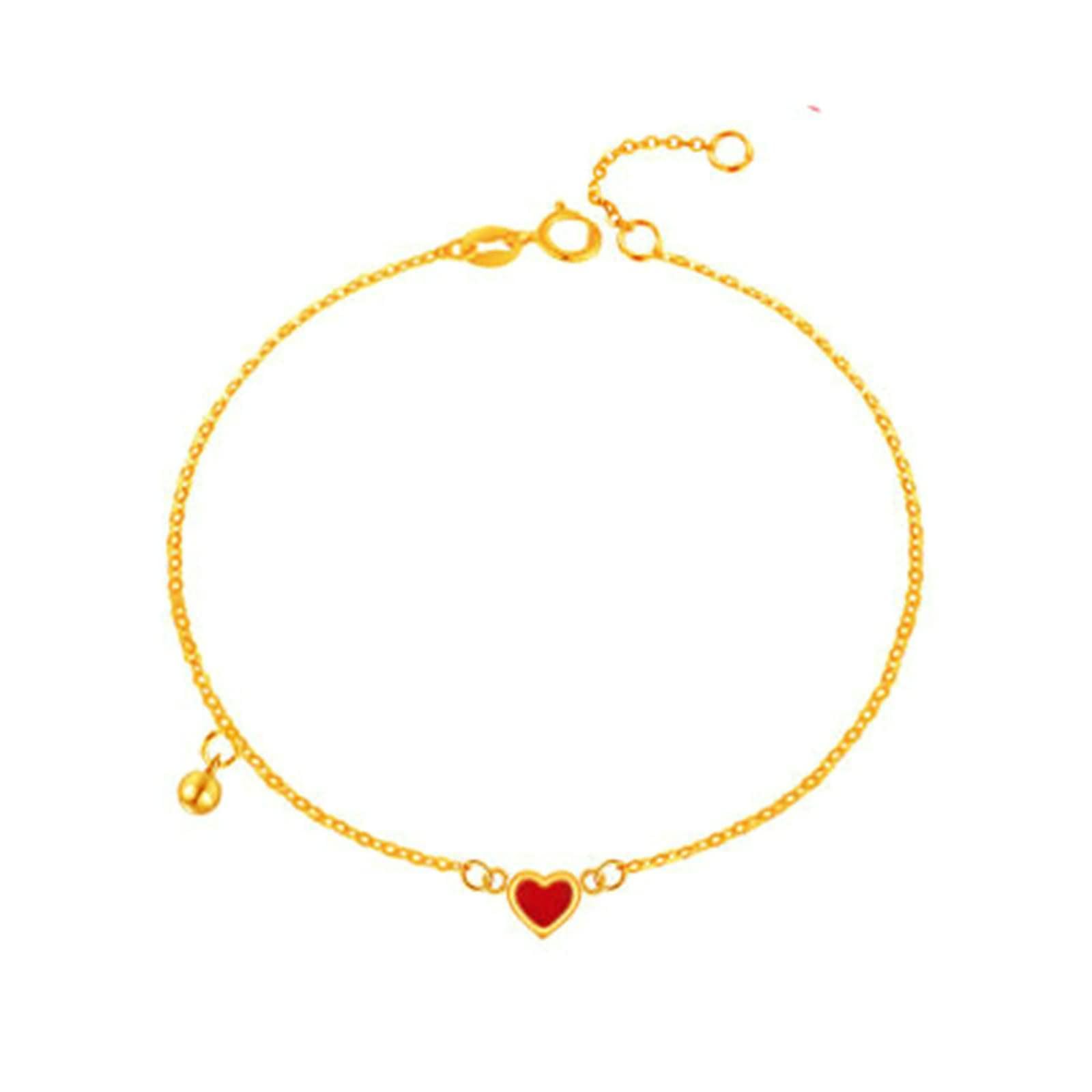 Bracciale Charm Oro Giallo 9 Kt / 14 Kt / 18 Kt per Donna, Catena con Cuore e Perlina, Regolabile 16 CM + 5 CM, Braccialetto Donna Oro