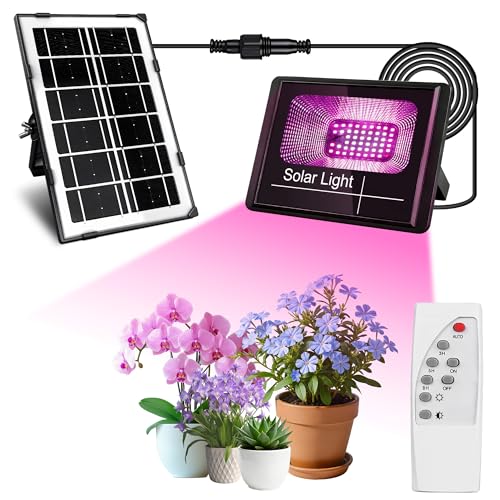 Loscarol Solar Grow Lights Rechargeable Grow Light Full Spectrum Plant Light for Indoor Outdoor Plants with Timer Solar Plant Lights for Greenhouse with Remote Control and 16.4ft Cord/USB Charging