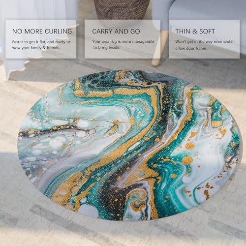 Tapis rond marbre turquoise et or salon lavable 60 cm - 5