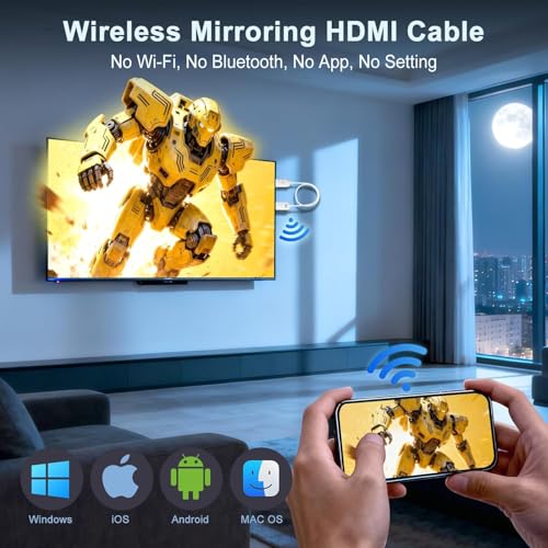 Image of Wireless HDMI Display Adapter Plug and Play, Screen Mirroring Adapter Streaming Video /Audio /Files from iPhone iPad PC to TV /Monitor /Projector, Support Airplay Miracast YouTube Tiktok