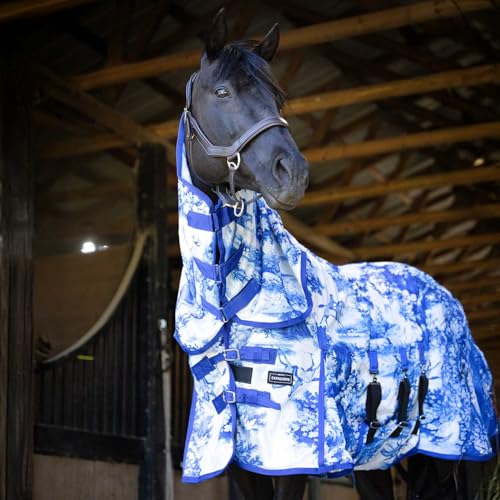 Image of Jeffers Expression Softmesh Combo Neck Horse Fly Sheet w /Attached Neck Cover, 69 inch, Breathable Mesh Horse Blanket, Adjustable Belly Straps, Lightweight Fly Protection Sheet - Equestrian Toile