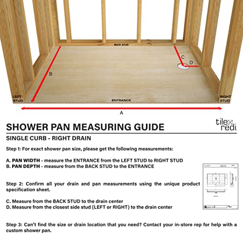 Tile Redi Rt3660R-Pvc-Ob Shower Pan With Right Drain- Single Curb Shower Base, 2" Pvc Drain, And Grate Included, 60" Width X 36" Depth #TOP2