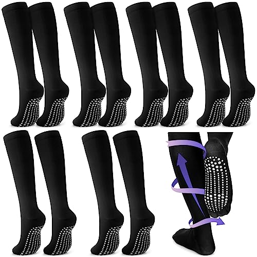 Xtinmee 6 Pairs Compression Socks for Women Men 20-30 mmHg Anti Skid Hospital Compression Sock with Non Slip Grips for Safety