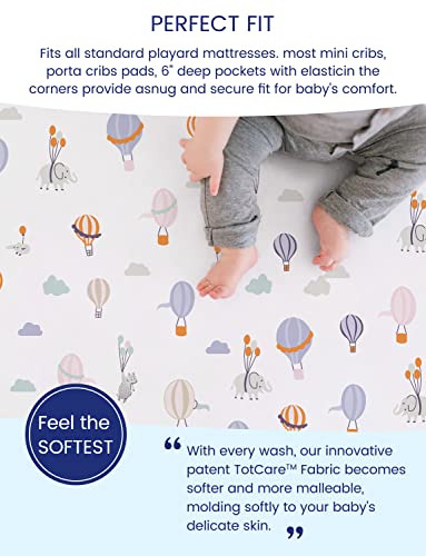 Image of TotAha Premium Stretchy Pack N Play Playard Sheets | Mini Crib Sheets (2-Pack)-Hypoallergenic, Silky Comfort, Buttery Soft, Calming Effect, All-Season Jersey-Knit Sheets 38 X 24 (Balloon & Sailboat)