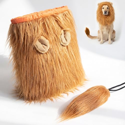 Katyjun Löwenmähne Hund 2 teiliges Set Großhunde Kostüm Hund als Haustierverkleidung und Theaterkostüm Kostüm für Hunde Mit Einstellbarem Elastischem Band für Passform Weicher Komfortabler Futter
