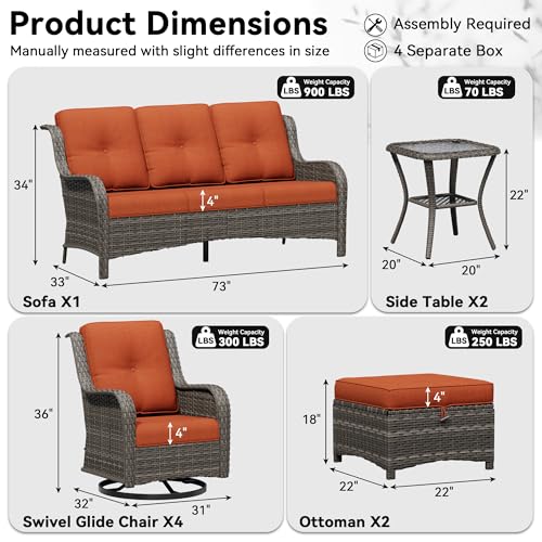 Image of 9 Piece Outdoor Wicker Patio Furniture Set, Outdoor Swivel Rocker Patio Chairs Set with Thickened Olefin Cushions, High Back and Deep Seating, Hand-Woven PE Rattan for Porch, Deck