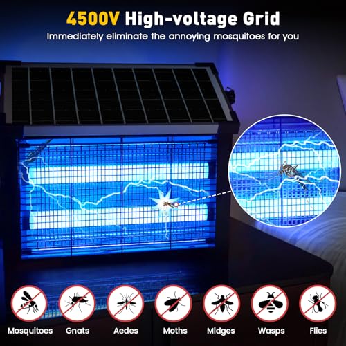 Image of Solar Bug Zapper Outdoor, 4500V Solar Mosquito Zapper Outdoor Waterproof, 1 /2 Acre Coverage Rechargeable Electric Fly Zapper, Cordless Portable Mosquito Traps for Backyard, Patio, Camping, Indoor