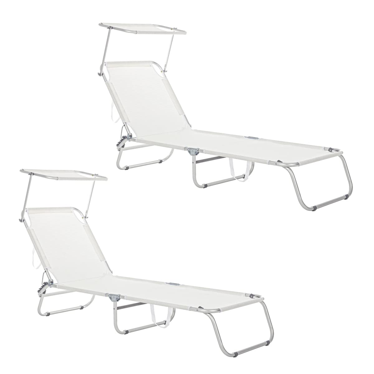 Yellowshop - Set 2 Lettini Prendisole con Tettuccio Parasole CROSS, Pieghevoli, Schienale Reclinabile, Alluminio Leggero, Giardino, Spiaggia, Piscina, Colori Blu Mix e Bianco (Bianco)