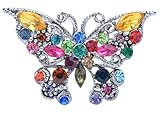 Alilang Silvery Tone Rainbow Multi Colored Rhinestone Butterfly Insect Bug Wings Brooch Pin