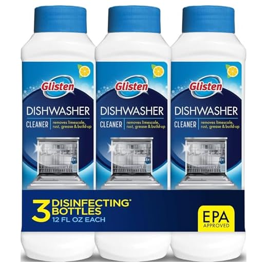 Glisten Dishwasher Cleaner and Disinfectant, Removes Limescale, Rust, Grease and Buildup, Fresh Lemon 12 Fl. Oz. Bottle, 3 Pack