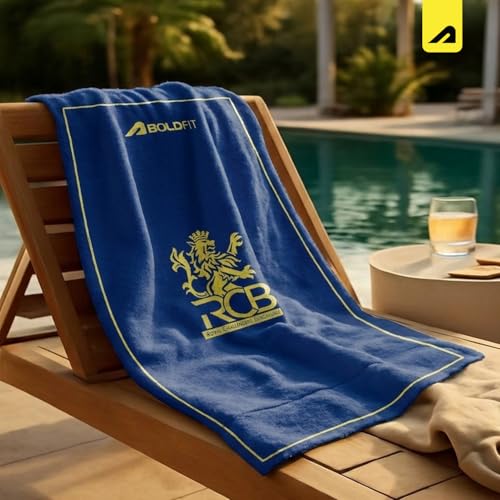 Image of Boldfit X Royal Challengers Bengaluru RCB Official Merchandise Bath Towel 100% Cotton Lightweight Soft & Absorbent Large Shower Towel for Gym, Sports, Bath, Beach & Pool Blue (70 x 140 cm)