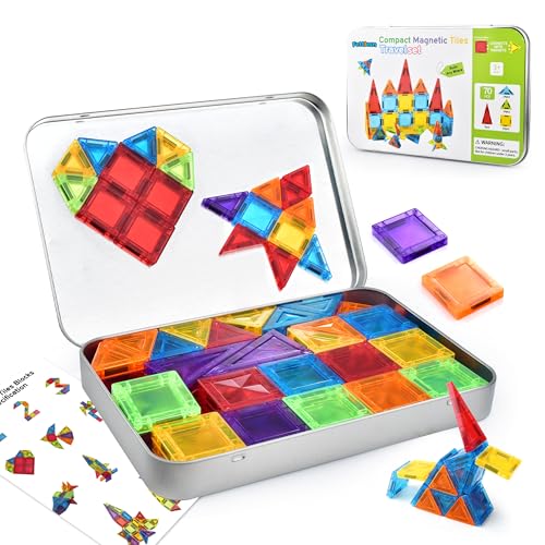Mini Magnetic Tiles 70PCS - Travel Building Blocks Set for Kids, Portable STEM Toy with Storage Bag, Strong Magnets for Home, Car & Classroom Play