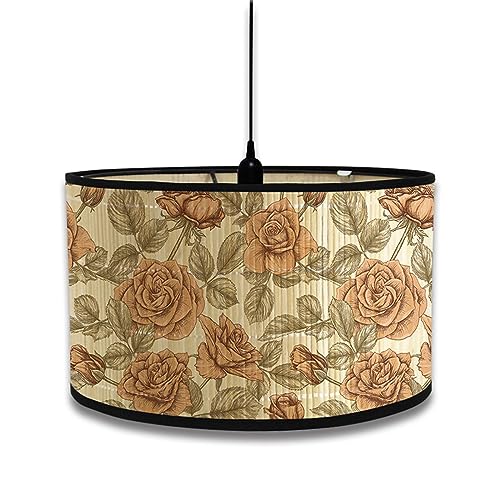 Générique Pantallas de Lámpara Colgante de Techo Modernas Forma de Tambor, Hoja de Flor Pantalla de Lámpara de Pie Y Mesa para Dormitorio, Sala de Estar, Cocina, Pasillo, Salón (Hojas de Rosa)