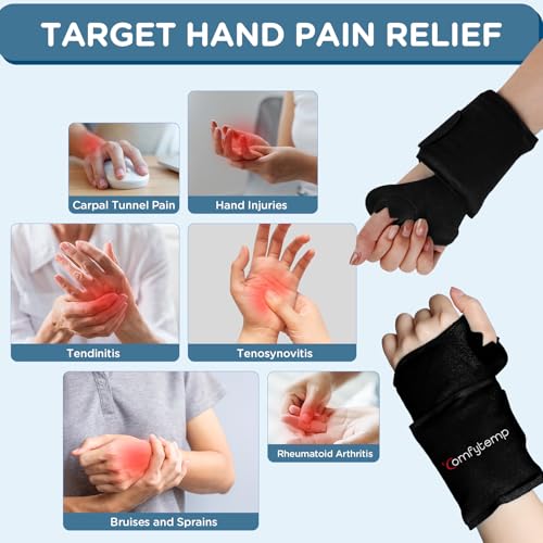 Image of Comfytemp Wrist Ice Pack Wrap for Carpal Tunnel Relief, 2 Gel Packs, HSA Store FSA Eligible Items, Hot Cold Compress Brace for Hand Injury Reusable, Tenosynovitis, Recovery Item for Men Women (Black)