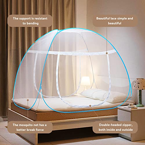 YIJUHOU Pop Up Bed Mosquito Net, L79 x W71 x H59 Inch Large Folding Netting Bed Tent with Bottom Net for Queen and King Size Bed, Mattress, Camping, Hotel