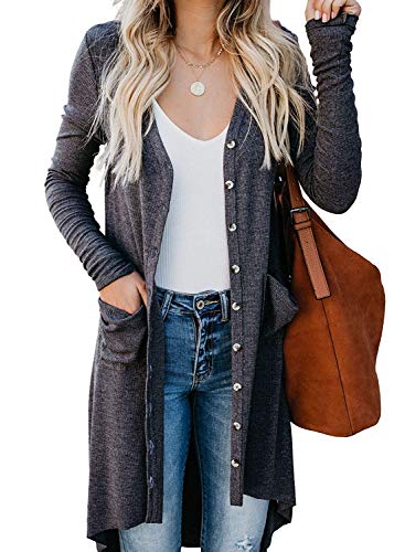 Naggoo Womens Spring Cardigans Button Down Open Front Cardigans Plain Thin Cardigan Dark Gray, M