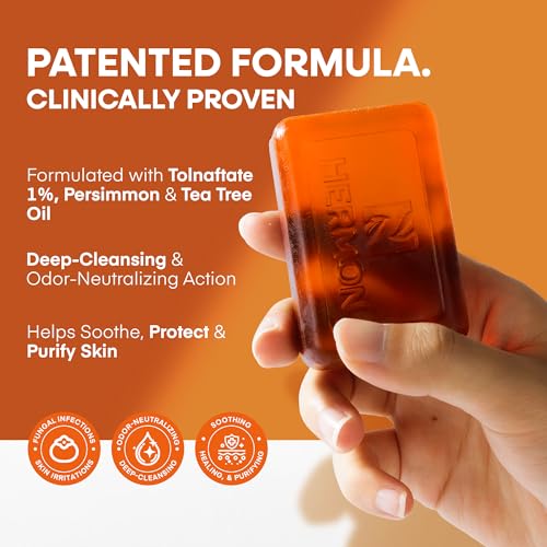 Image of Hermon Antifungal Bar Soap: Antifungal Soap for Ringworm, Jock Itch & Athlete's Foot with Tea Tree Oil - Tolnaftate 1% Medicated Anti Fungal Treatment Bar for Skin Fungus - 6 Bars