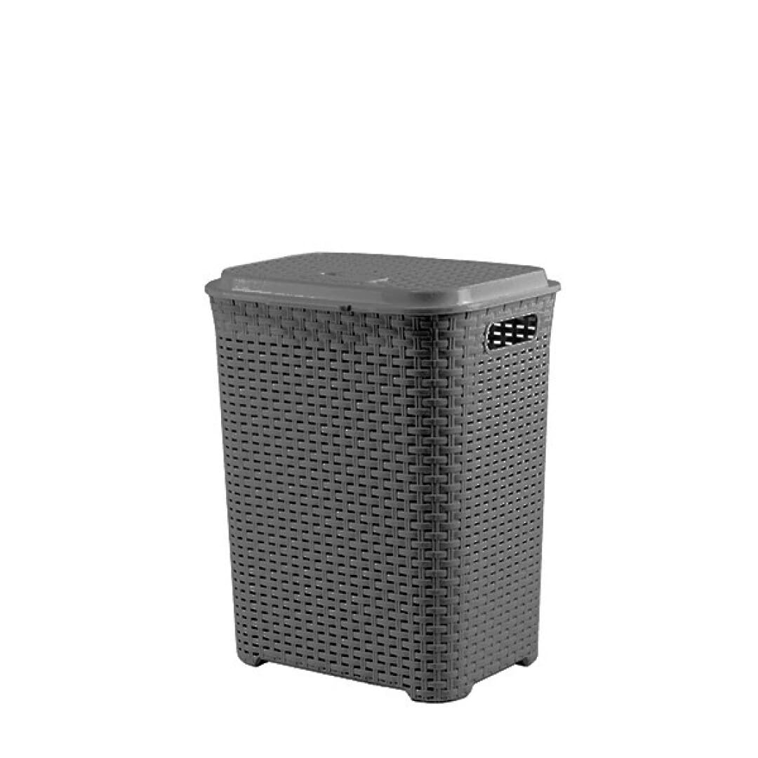 Cesto per biancheria sporca - Spedizione 24h - con manici e coperchio, pongotodo rattan di plastica, secchio per biancheria, stoccaggio di prodotti, giocattoli. Leggero e resistente (grigio, 65 L)