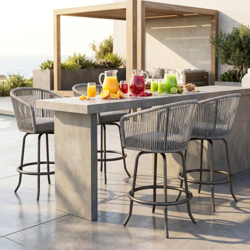 YITAHOME Butacos para Barra Exterior de 27", Set de 2 con Apoyabrazos y Cojines, Butacos Giratorios de 360° para Exterior, Set de 2 Butacos para Isla de Cocina y Patio miniatura 3